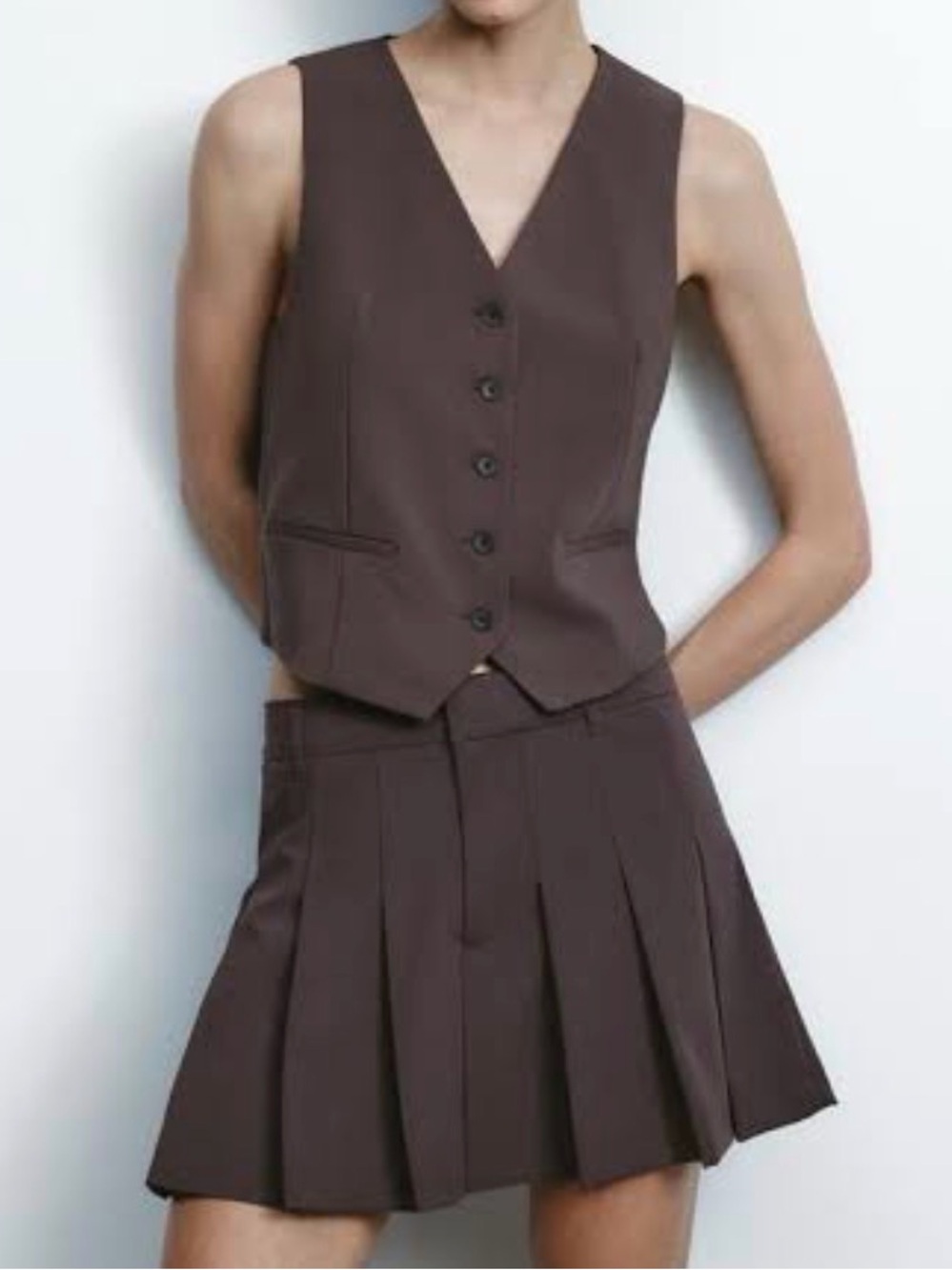 Zara Dark Brown Pleated Skort Shorts